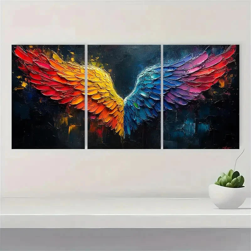 3pcs Colorful Wing Art Texture V  Wall Art Set Canvas Framed 40x60cm - High Quality Print 100% Australian Made Wall Canvas Ready to Hang - Bella Home Decor