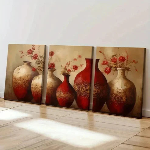3pcs Abstract Floral Vases Artwork Decor Wall Art Set Canvas Unframed - High Quality Print 100% Australian Made Wall Canvas - Bella Home Decor