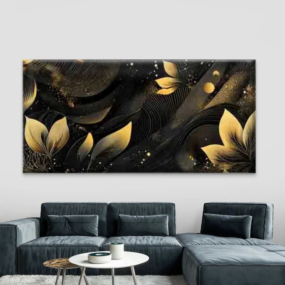 Black and Golden Abstract Wall Art Canvas Office Home Room Framed 120x60cm