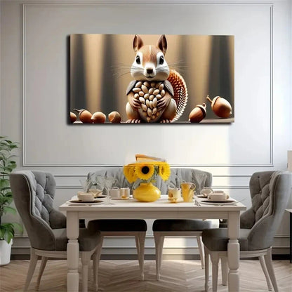 Squirrel Pine Cone Fun Wall Art Canvas Office Home Room Framed 120x60cm
