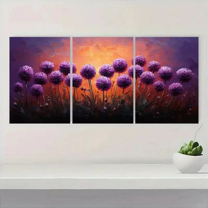3pcs Vibrant Purple & Orange Sunset D Wall Art Set Canvas Unframed - High Quality Print 100% Australian Made Wall Canvas