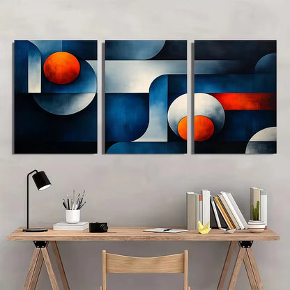 3pcs Geometric Blue Black Color Block Art   Wall Art Set Canvas Framed 50x70cm - High Quality Print 100% Australian Made Wall Canvas Ready to Hang - Bella Home Decor