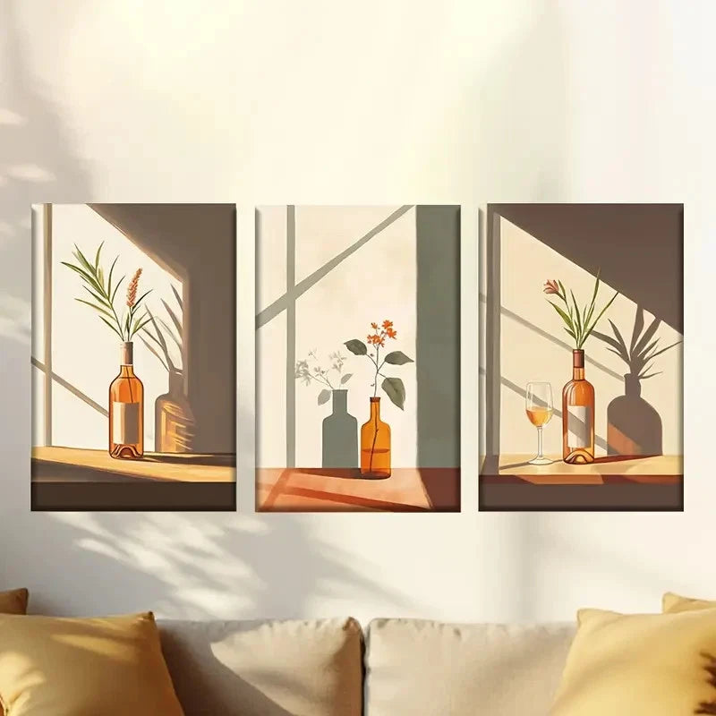 3pcs Vibrant minimalist style floral Wall Art Set Canvas Framed 40x60cm - High Quality Print 100% Australian Made Wall Canvas Ready to Hang - Bella Home Decor