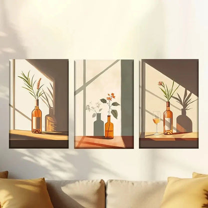 3pcs Vibrant minimalist style floral Wall Art Set Canvas Framed 40x60cm - High Quality Print 100% Australian Made Wall Canvas Ready to Hang - Bella Home Decor