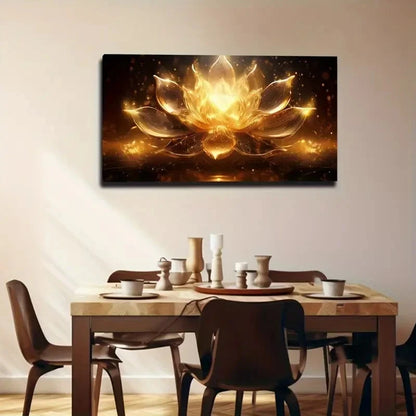 Illuminated Golden For Lotus Wall Art Canvas Office Home Room Framed 120x60cm