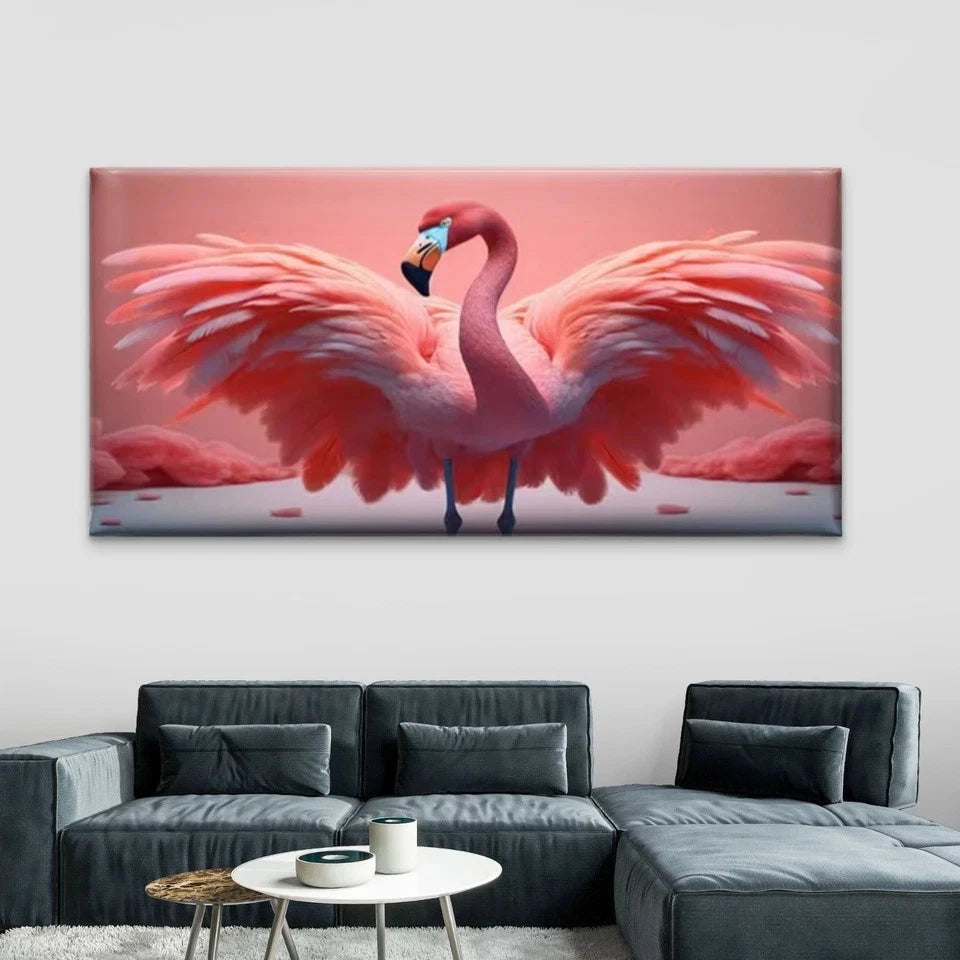 Flamingo with Spread Wings Wall Art Canvas Office Home Room Framed 120x60cm