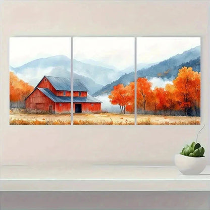 3pcs Orange Fall Leaves & Misty Blue Perfect Wall Art Set Canvas Framed 60x90cm - High Quality Print 100% Australian Made Wall Canvas Ready to Hang