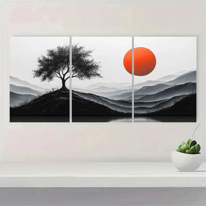 3pcs Tree of Life Black and White Metal Print Ready to Hang Art - Bella Home Decor