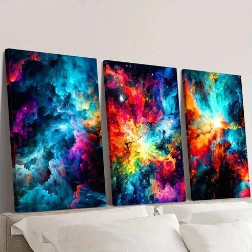 3pcs Abstract Colorful Nebula Painting Wall Art Canvas Unframed - High Quality Print 100% Australian Made Wall Canvas