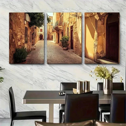 3pcs Chania Vintage Travel Prints Old To Perfect Wall Art Set Canvas Framed 50x70cm - High Quality Print 100% Australian Made Wall Canvas Ready to Hang - Bella Home Decor