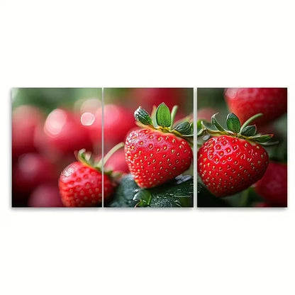 3pcs Strawberry Blossom Macro Photography Wall Art Set Canvas Framed 40x60cm - High Quality Print 100% Australian Made Wall Canvas Ready to Hang