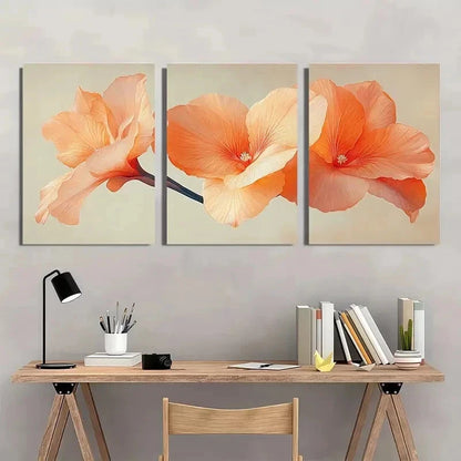 3pcs Canna Flower Beige Orange Nature Perfect Wall Art Set Canvas Framed 60x90cm - High Quality Print 100% Australian Made Wall Canvas Ready to Hang - Bella Home Decor