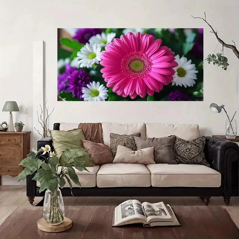 Modern Vintage Floral Wall Art Canvas Office Home Room Framed 120x60cm