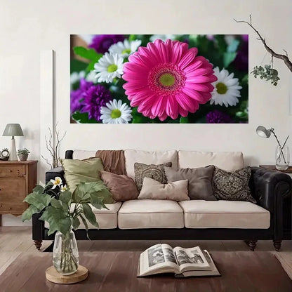 Modern Vintage Floral Wall Art Canvas Office Home Room Framed 120x60cm