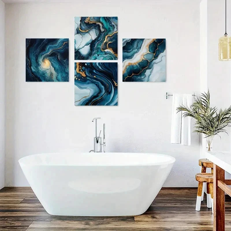 4pcs Swirls With Golden Accents Wall Art Canvas Framed