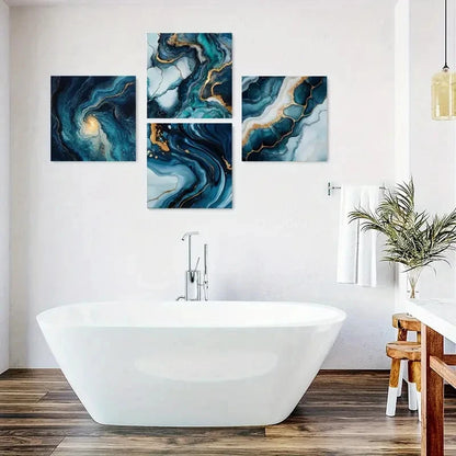 4pcs Swirls With Golden Accents Wall Art Canvas Framed