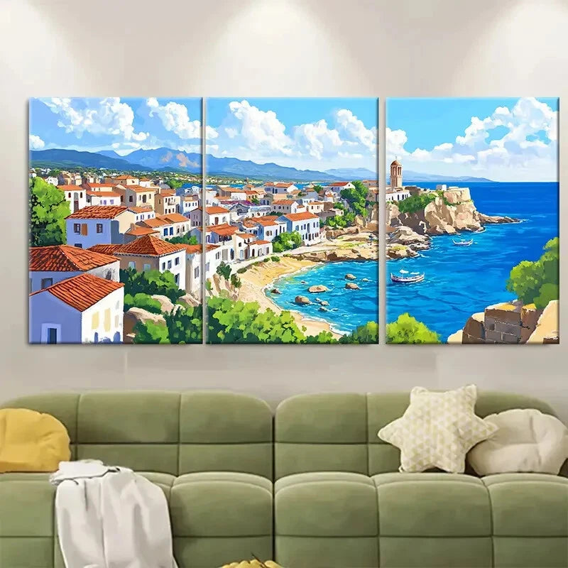 3pcs Rhodes Greece Cityscape Unique Metal Print Ready to Hang Art