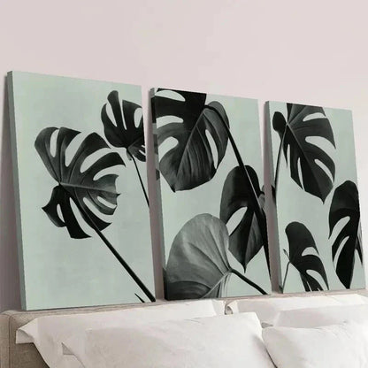 3pcs Black & White Botanical Monstera Leaf Wall Art Canvas Unframed – High Quality Print 100% Australian Made Wall Canvas