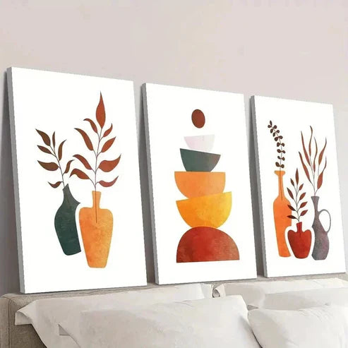 3pcs Circle Balance Floral Vase Arrangement Wall Art Set Canvas Unframed - High Quality Print 100% Australian Made Wall Canvas - Bella Home Decor