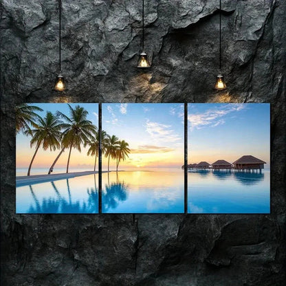 3pcs Blue Sky Island Sunset Nature Perfect Wall Art Set Canvas Unframed - High Quality Print 100% Australian Made Wall Canvas - Bella Home Decor