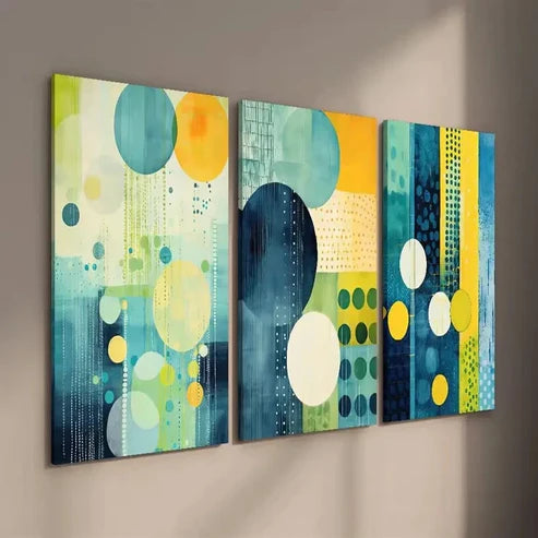 3pcs Abstract Colorful Circle Wall Art Set Canvas Unframed - High Quality Print 100% Australian Made Wall Canvas - Bella Home Decor