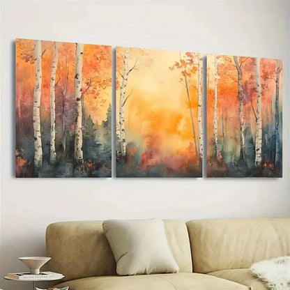 3pcs Vibrant Autumn Scene with Birch Trees Wall Art Set Canvas Framed 50x70cm - High Quality Print 100% Australian Made Wall Canvas Ready to Hang - Bella Home Decor