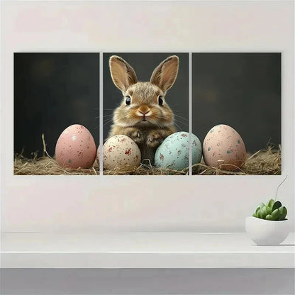 3pcs Black Retro Easter Bunny Pastel Perfect Wall Art Set Canvas Framed 60x90cm - High Quality Print 100% Australian Made Wall Canvas Ready to Hang - Bella Home Decor