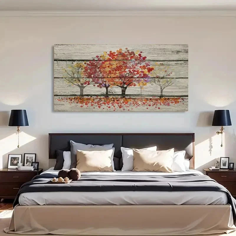 Vintage Style Landscape Maple Wall Art Canvas Office Home Room Framed 120x60cm