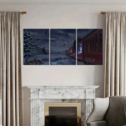 3pcs Featuring Wizards Ghosts & Winter Scene Wall Art Set Canvas Framed 60x90cm - High Quality Print 100% Australian Made Wall Canvas Ready to Hang