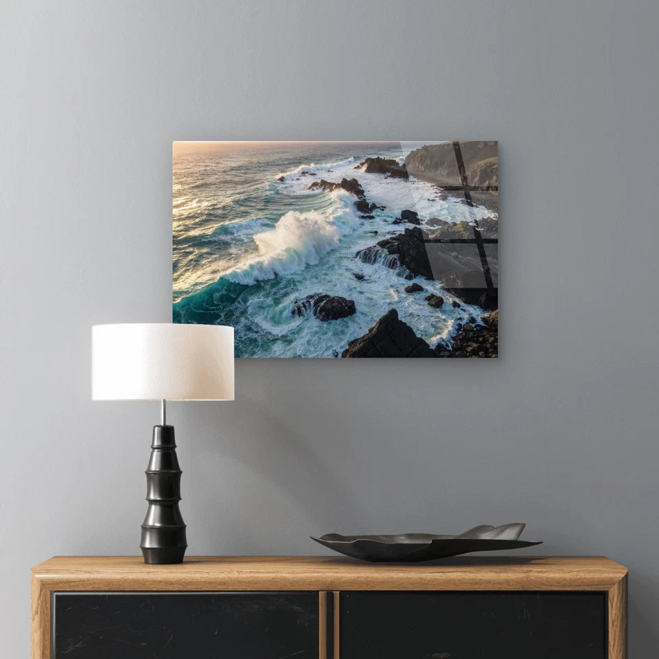 Dynamic Ocean Waves Crashing Coastal Acrylic Glass Printing Wall Art Australian Made Quality