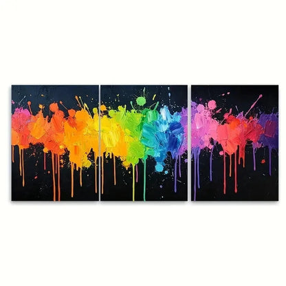 3pcs Splatters on Black LO  Wall Art Set Canvas Framed 60x90cm - High Quality Print 100% Australian Made Wall Canvas Ready to Hang