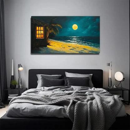 Moon House By The Sea Perfect Wall Art Canvas Office Home Room Framed 120x60cm