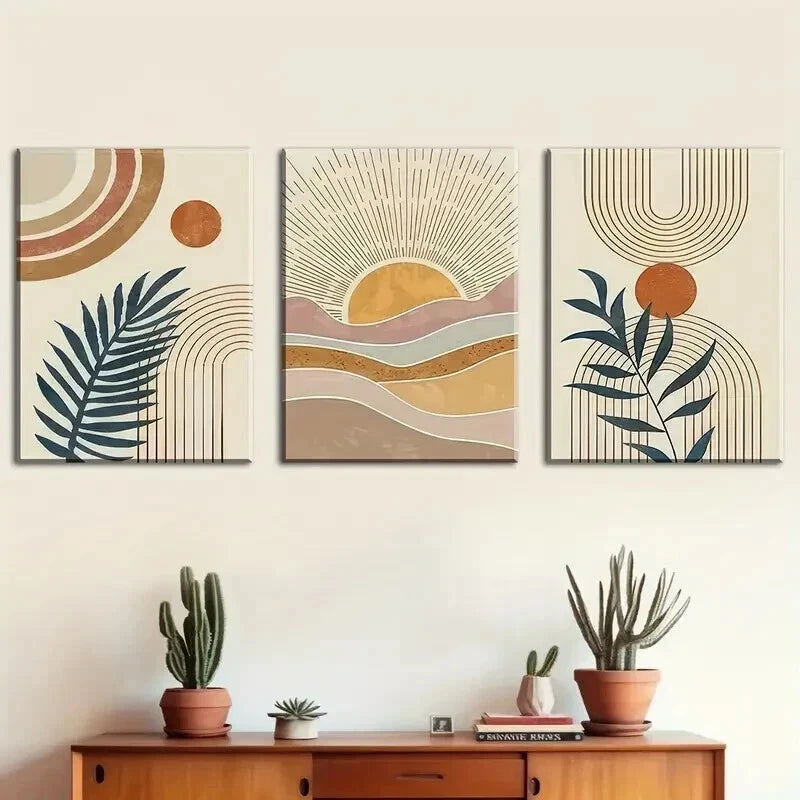 3pcs Bohemian Sun Plant Abstract Perfect Wall Art Set Canvas Framed 50x70cm - High Quality Print 100% Australian Made Wall Canvas Ready to Hang - Bella Home Decor