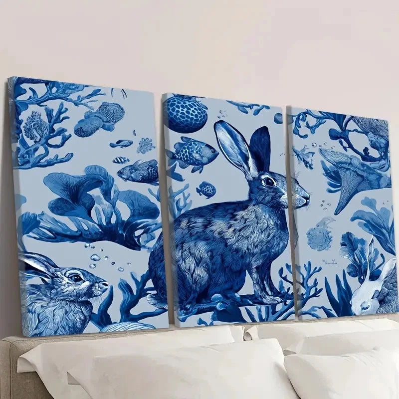 3pcs Sea bunnies Wall Art Set Canvas Framed 60x90cm - High Quality Print 100% Australian Made Wall Canvas Ready to Hang