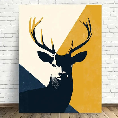 Beautiful Modern Vintage Deer Head Yellow Painting 40x60cm Metal Print Ready to Hang - Bella Home Decor