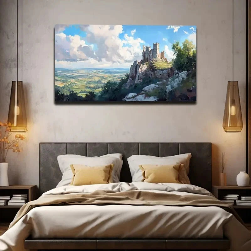 Ancient Castle Rocky Mountain Wall Art Canvas Office Home Room Framed 120x60cm - Bella Home Decor
