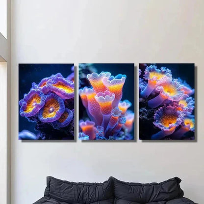 3pcs Colorful Sea Anemones Sea Plant Wall Art Canvas Unframed - High Quality Print 100% Australian Made Wall Canvas - Bella Home Decor