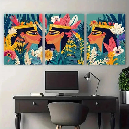 3pcs Vintage Egyptian Aesthetic Perfect Wall Art Set Canvas Framed 50x70cm - High Quality Print 100% Australian Made Wall Canvas Ready to Hang