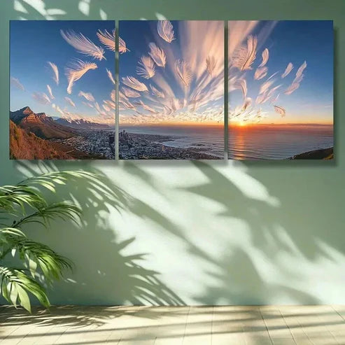 3pcs Sunset and Cloudy Landscape in Cape Town Wall Art Canvas Unframed - High Quality Print 100% Australian Made Wall Canvas