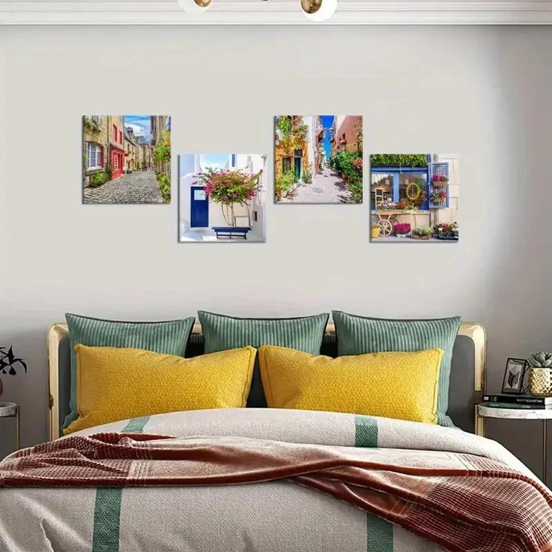4pcs Italy Tuscan Wall Art Canvas Framed