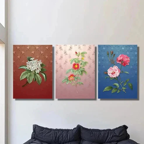 3pcs Colorful Modern Botanical Flowers Wall  Art Set Canvas Unframed - High Quality Print 100% Australian Made Wall Canvas - Bella Home Decor