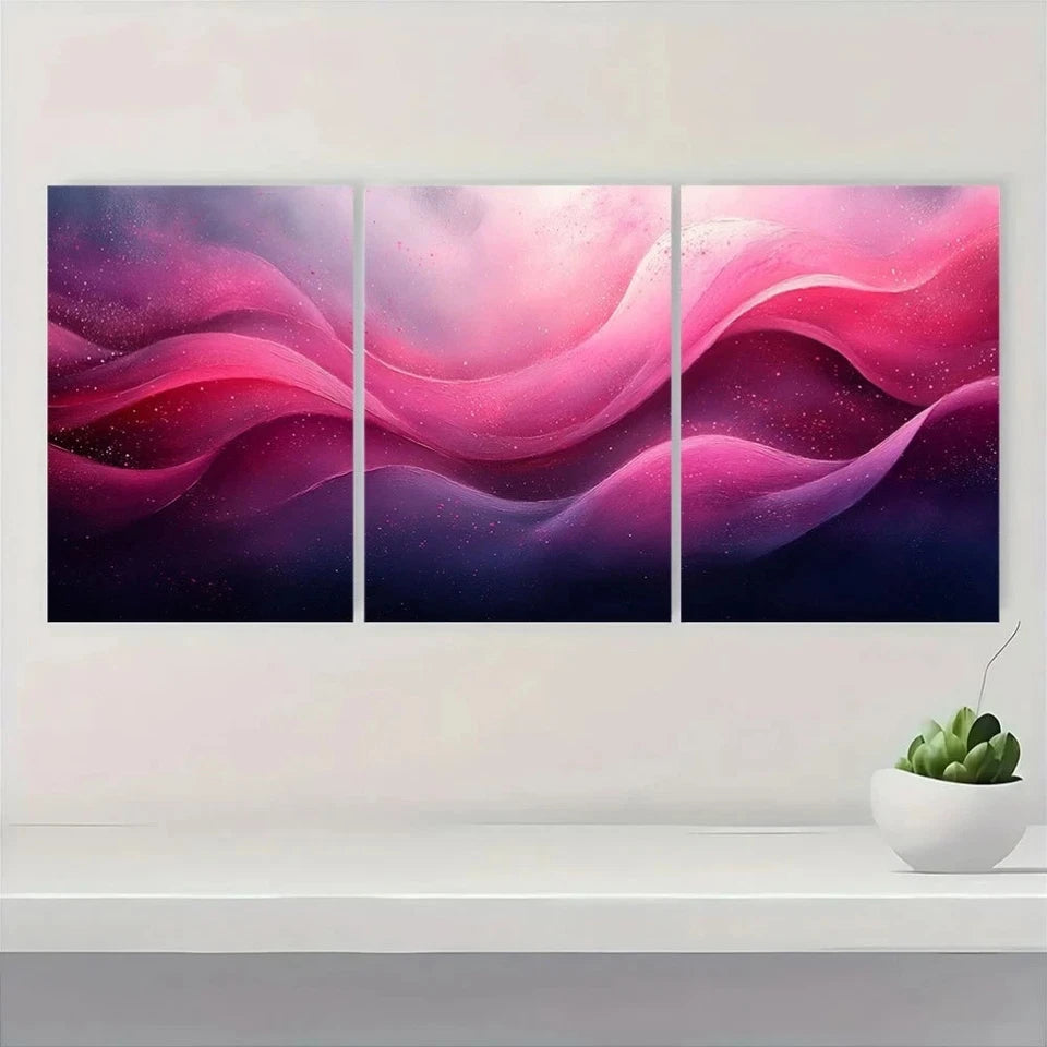 3pcs Abstract Painting Pink Modern Metal Print Ready to Hang Art - Bella Home Decor