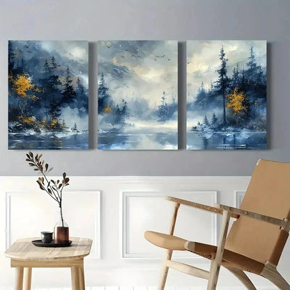 3pcs Misty Blue Mountain  Wall Art Set Canvas Framed 40x60cm - High Quality Print 100% Australian Made Wall Canvas Ready to Hang - Bella Home Decor