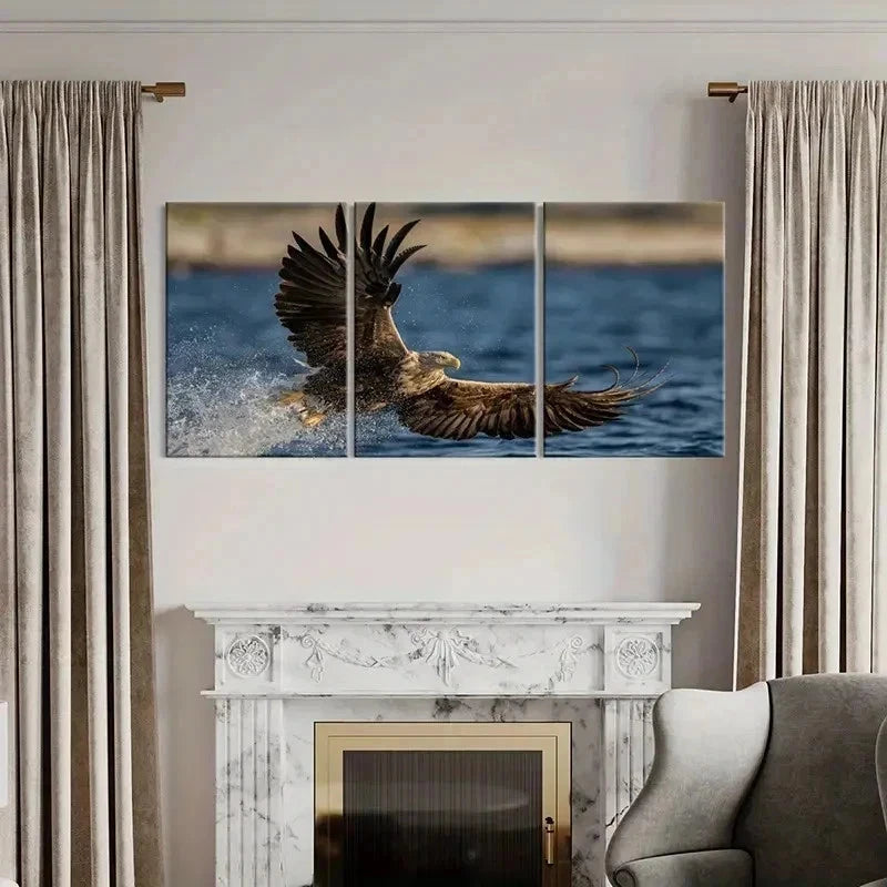 3pcs Eagle Flying Over The Sea Modern Wall Art Set Canvas Framed 50x70cm - High Quality Print 100% Australian Made Wall Canvas Ready to Hang - Bella Home Decor