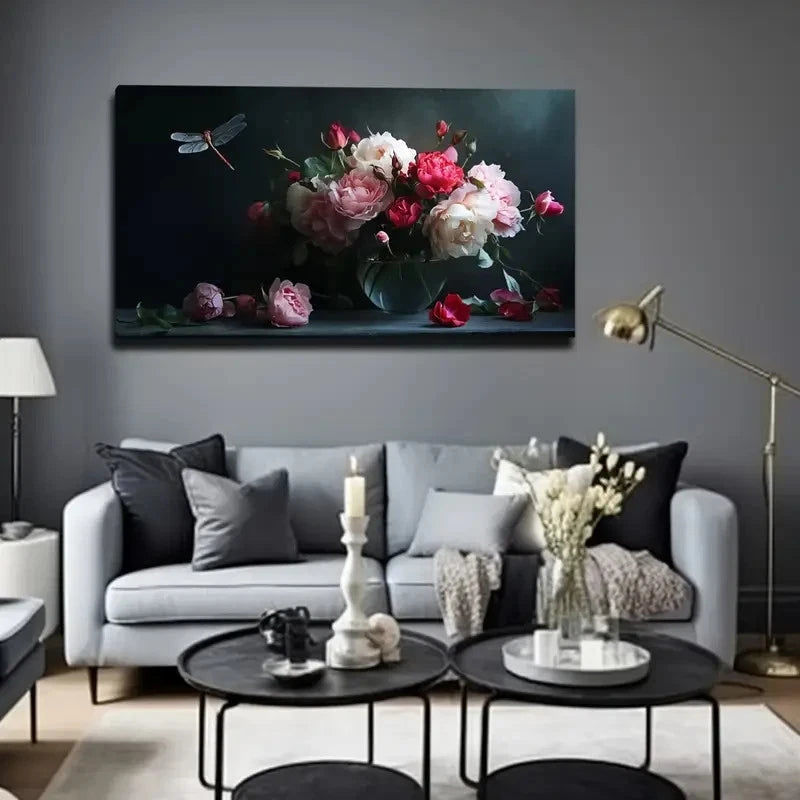 Mixed Flower Bouquet Glass Wall Art Canvas Office Home Room Framed 120x60cm - Bella Home Decor