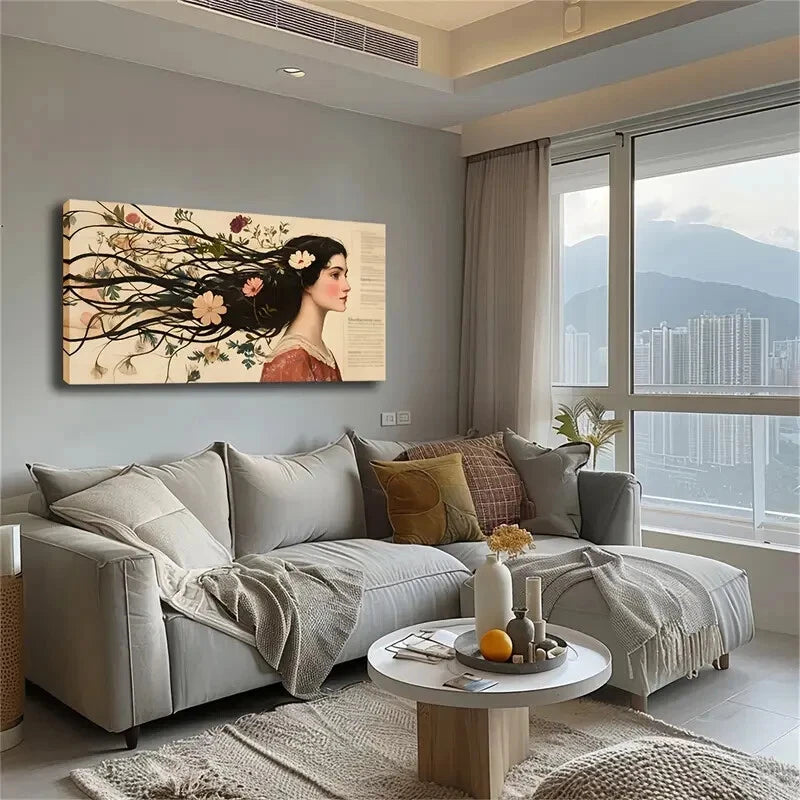 Abstract Woman's Long Hair Wall Art Canvas Office Home Room Framed 120x60cm - Bella Home Decor
