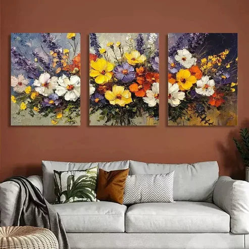 3pcs Decorative Rustic Daisy & Wildflower Canvas Unframed - High Quality Print 100% Australian Made Wall Canvas - Bella Home Decor