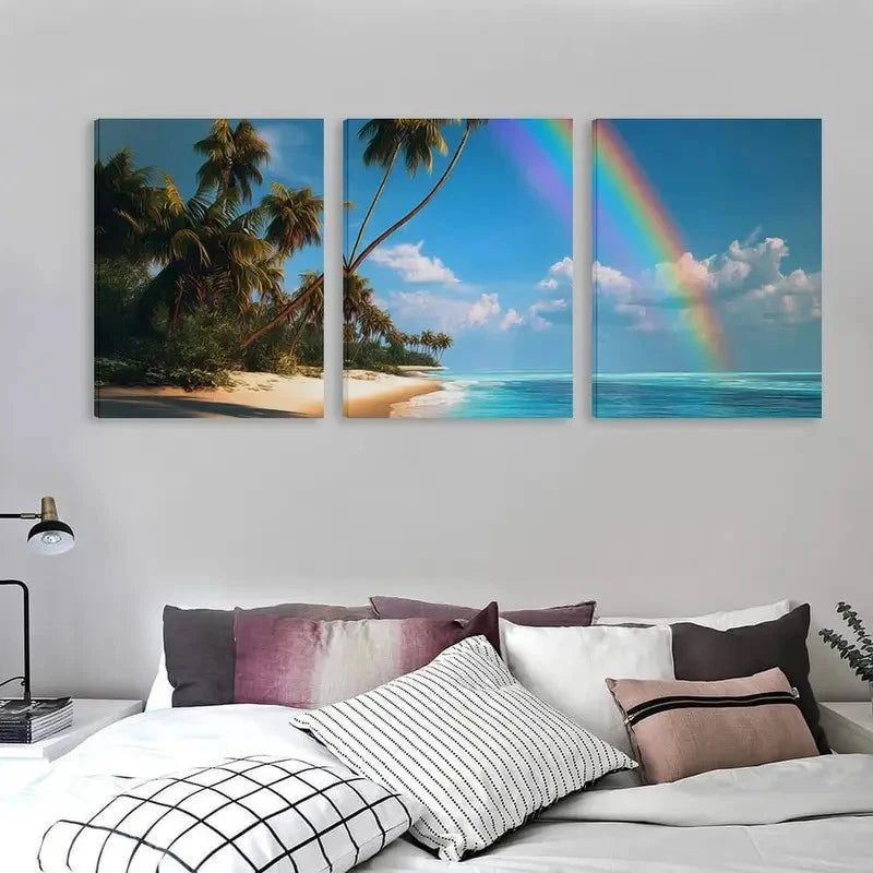 3pcs Australian Hyams Beach & Rainbow arches   Wall Art Set Canvas Framed 50x70cm - High Quality Print 100% Australian Made Wall Canvas Ready to Hang - Bella Home Decor