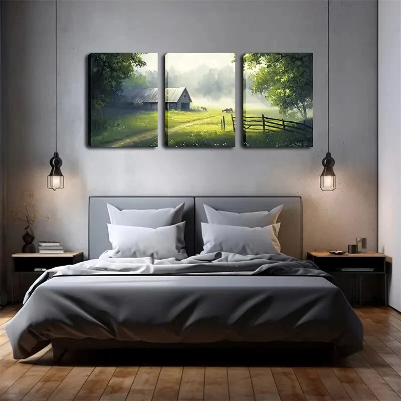 3pcs House Deep In The Foggy Forest Perfect Wall Art Set Canvas Framed 60x90cm - High Quality Print 100% Australian Made Wall Canvas Ready to Hang - Bella Home Decor