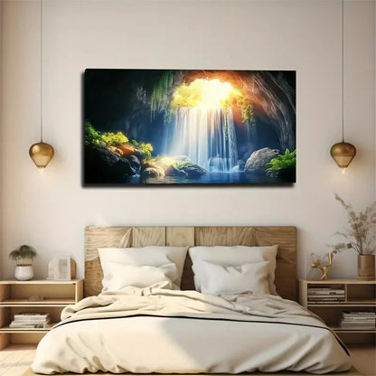 Tranquil Waterfall Serene Lush Wall Art Canvas Office Home Room Framed 120x60cm